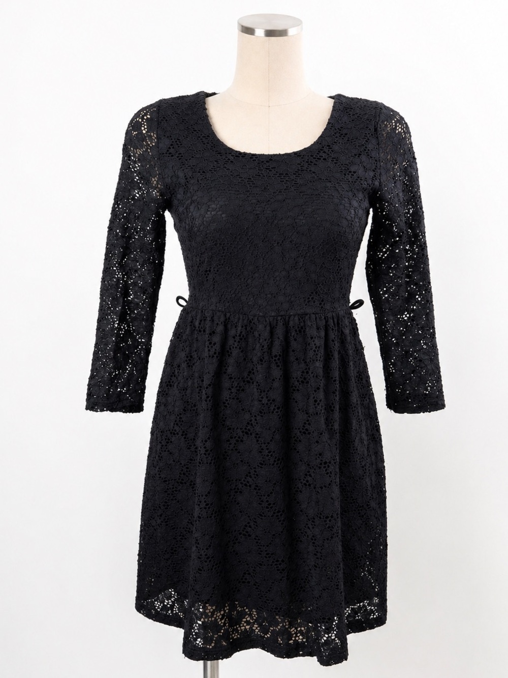 Ardene Black Lace Fit & Flare Dress Size L | Long Sleeve Open Back Party Dress